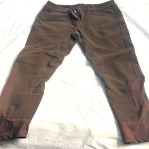 Piper size 34R full seat equestrian breeches. Brown with purple trim.